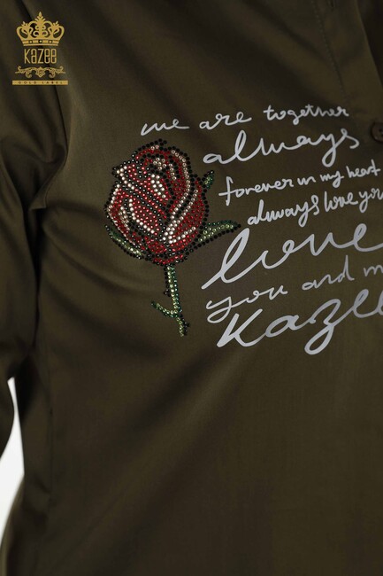 Women's Shirt Rose Patterned Khaki - 20227 | KAZEE - Thumbnail