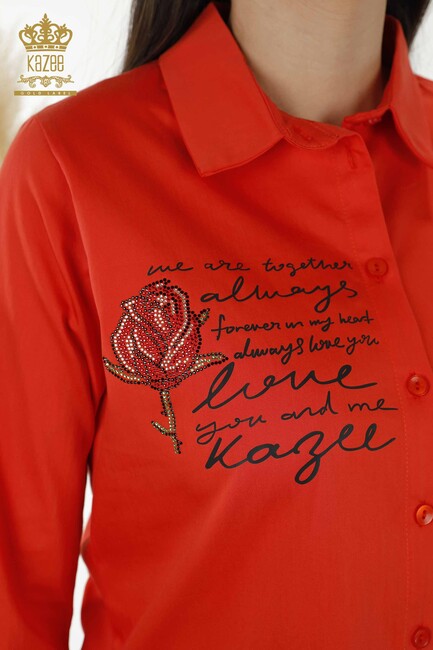 Women's Shirt Rose Patterned Orange - 20227 | KAZEE - Thumbnail