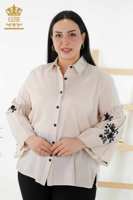 Women's Shirt Sleeve Detailed Beige - 20353 | KAZEE - Thumbnail