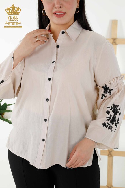 Women's Shirt Sleeve Detailed Beige - 20353 | KAZEE - Thumbnail