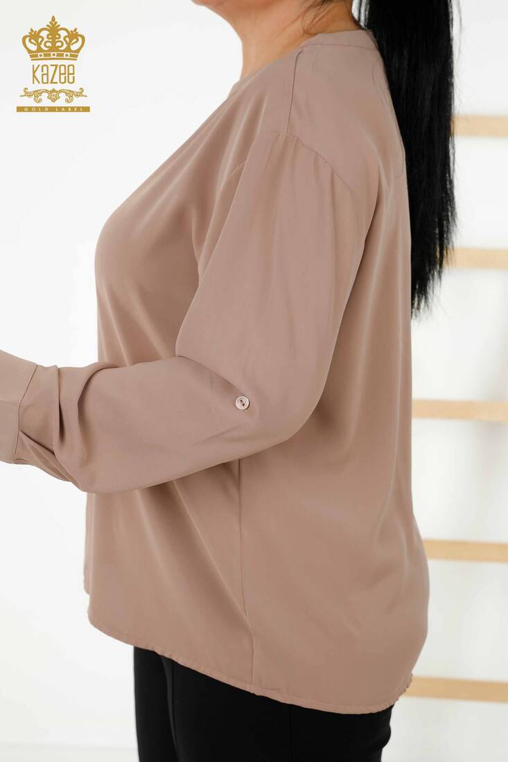 Women's Shirt Sleeve Detailed Beige - 20376 | KAZEE