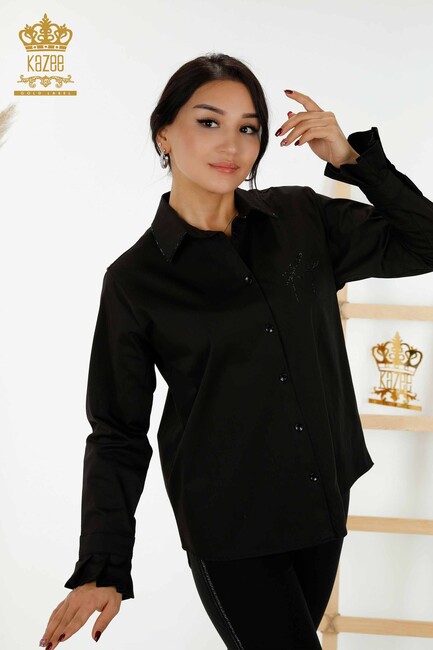 Women's Shirt with Sleeve Detailed Black - 20231 | KAZEE - Thumbnail