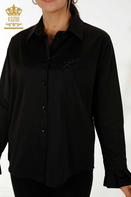 Women's Shirt with Sleeve Detailed Black - 20231 | KAZEE - Thumbnail