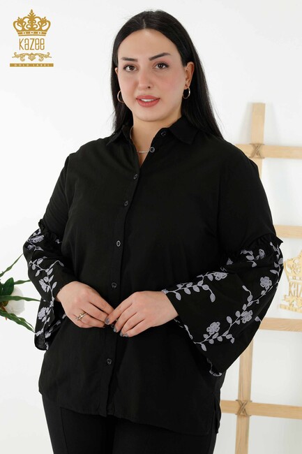 Women's Shirt Sleeve Detailed Black - 20353 | KAZEE - Thumbnail