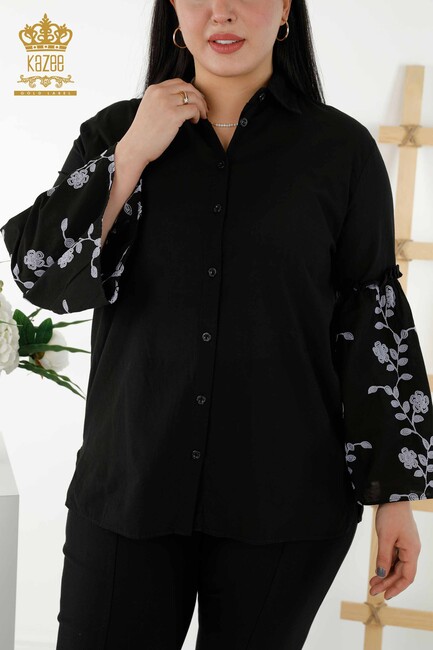 Women's Shirt Sleeve Detailed Black - 20353 | KAZEE - Thumbnail