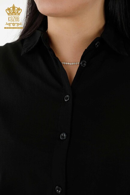 Women's Shirt Sleeve Detailed Black - 20353 | KAZEE - Thumbnail