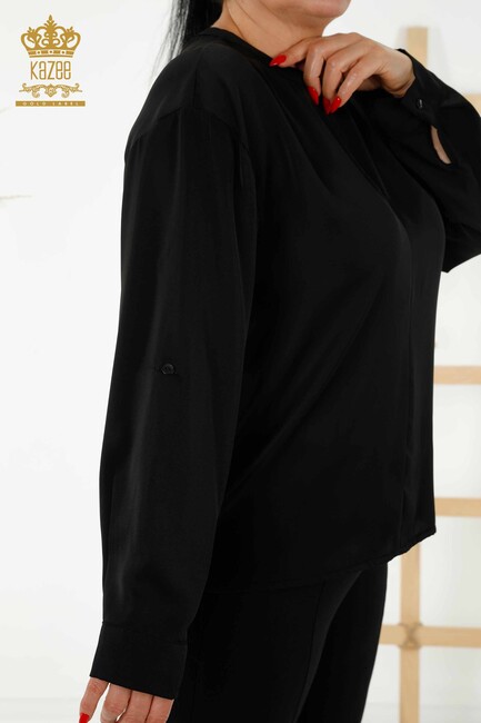 Women's Shirt with Sleeve Detailed Black - 20376 | KAZEE - Thumbnail