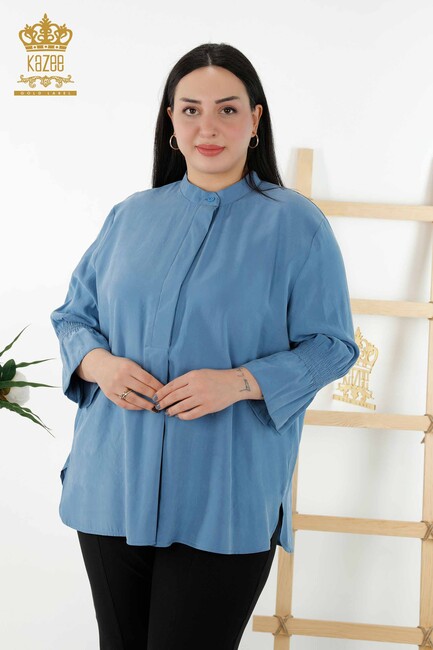 Women's Shirt Sleeve Detailed Blue - 20316 | KAZEE - Thumbnail