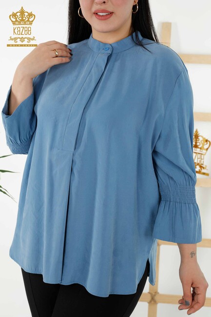 Women's Shirt Sleeve Detailed Blue - 20316 | KAZEE - Thumbnail