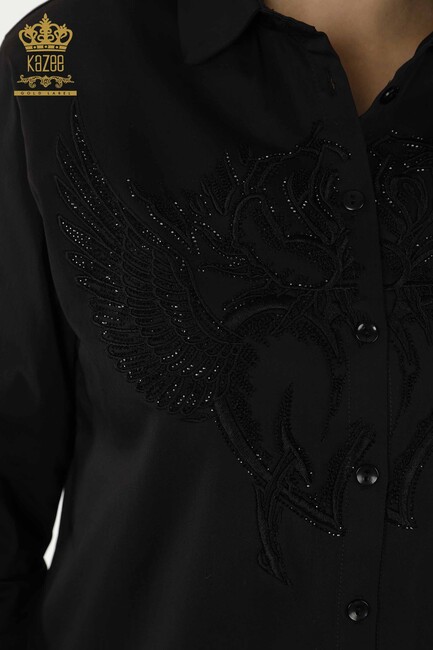 Women's Shirt Stone Embroidered Black - 20233 | KAZEE - Thumbnail