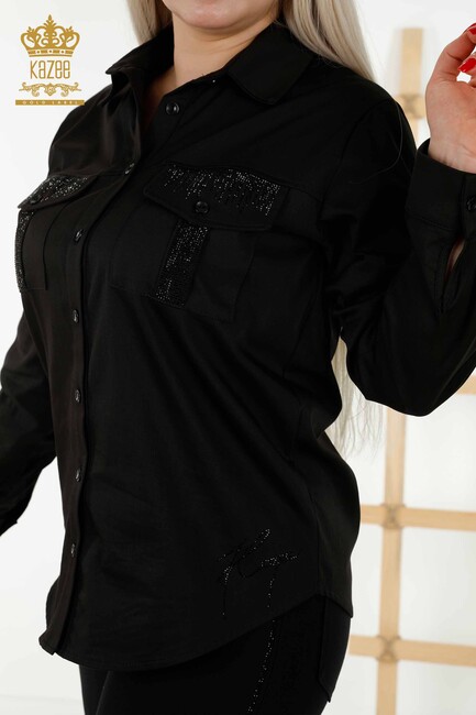 Women's Shirt Stone Embroidered Black - 20239 | KAZEE - Thumbnail