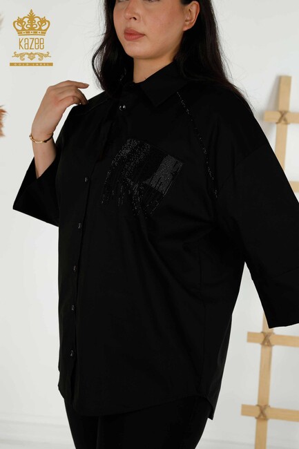 Women's Shirt Stone Embroidered Black - 20346 | KAZEE - Thumbnail