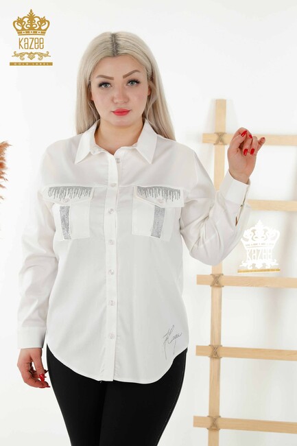 Women's Shirt Stone Embroidered Ecru - 20239 | KAZEE - Thumbnail