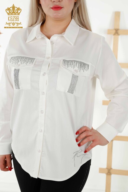 Women's Shirt Stone Embroidered Ecru - 20239 | KAZEE - Thumbnail