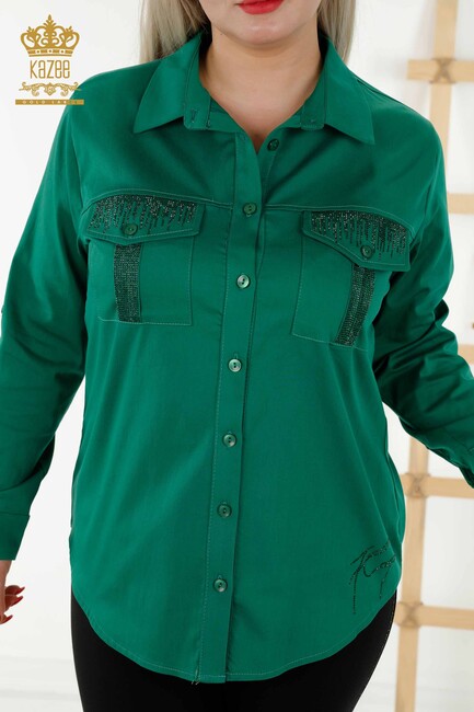 Women's Shirt Stone Embroidered Green - 20239 | KAZEE - Thumbnail