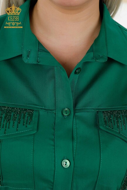 Women's Shirt Stone Embroidered Green - 20239 | KAZEE - Thumbnail