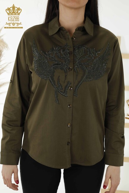 Women's Shirt Stone Embroidered Khaki - 20233 | KAZEE - Thumbnail