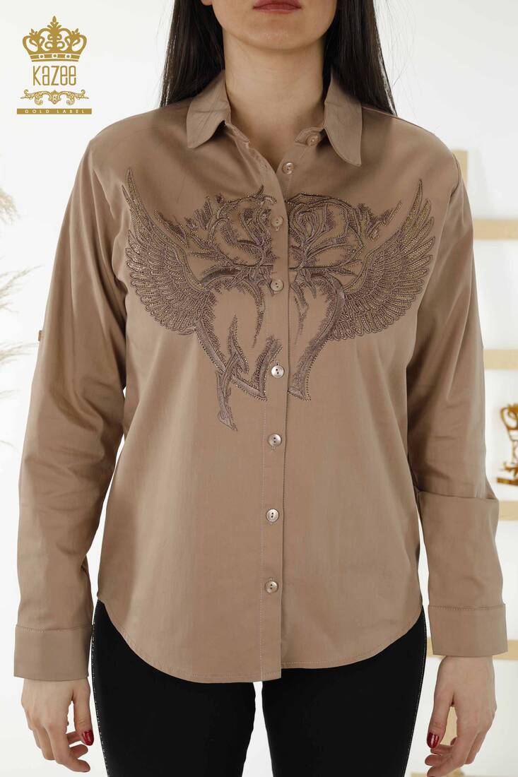 Women's Shirt Stone Embroidered Mink - 20233 | KAZEE