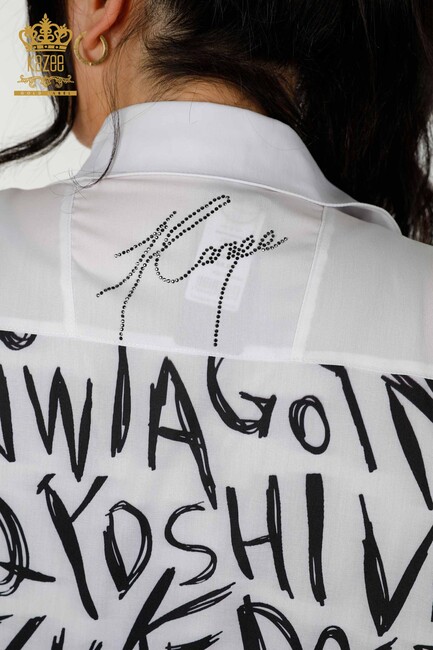 Women's Shirt Stone Embroidered White - 20088 | KAZEE - Thumbnail