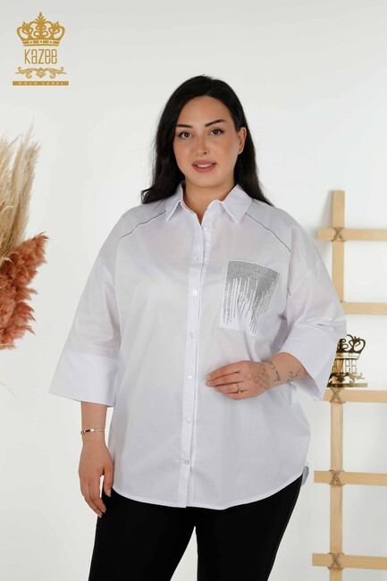 Women's Shirt Stone Embroidered White - 20346 | KAZEE - Thumbnail