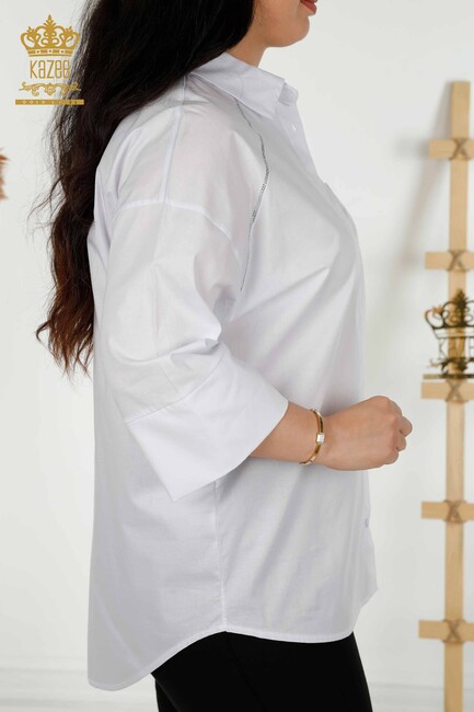 Women's Shirt Stone Embroidered White - 20346 | KAZEE - Thumbnail