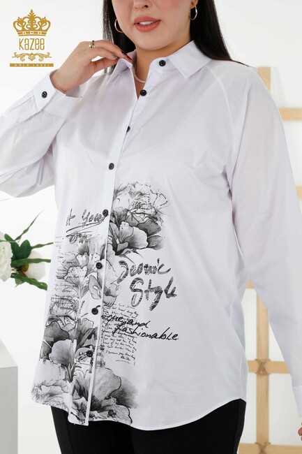 Women's Shirt Stone Embroidered White - 20351 | KAZEE - Thumbnail