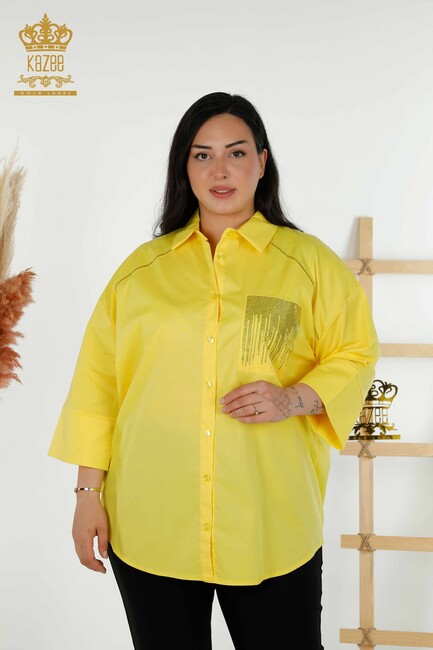 Women's Shirt with Stone Embroidered Yellow - 20346 | KAZEE - Thumbnail