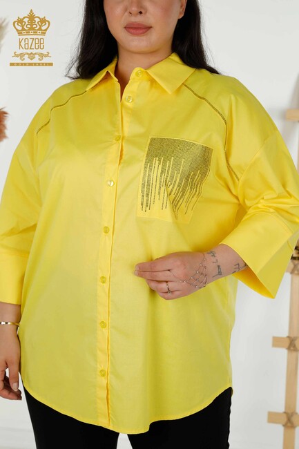 Women's Shirt with Stone Embroidered Yellow - 20346 | KAZEE - Thumbnail