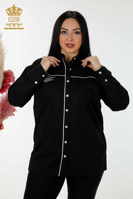 Women's Shirt with Lettering Detailed Black - 20311 | KAZEE - Thumbnail