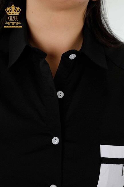 Women's Shirt with Lettering Detail Black - 20352 | KAZEE - Thumbnail