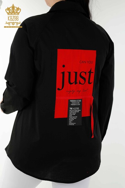 Women's Shirt with Lettering Detail Black - 20352 | KAZEE - Thumbnail