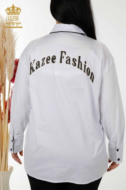 Women's Shirt with Text Detailed White - 20311 | KAZEE - Thumbnail