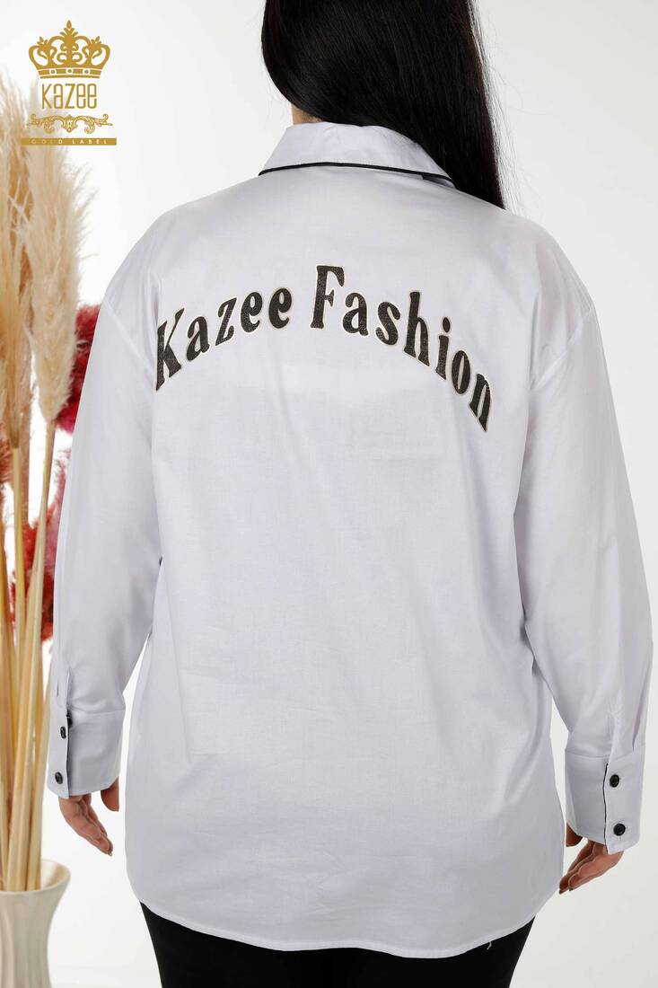 Women's Shirt with Text Detailed White - 20311 | KAZEE