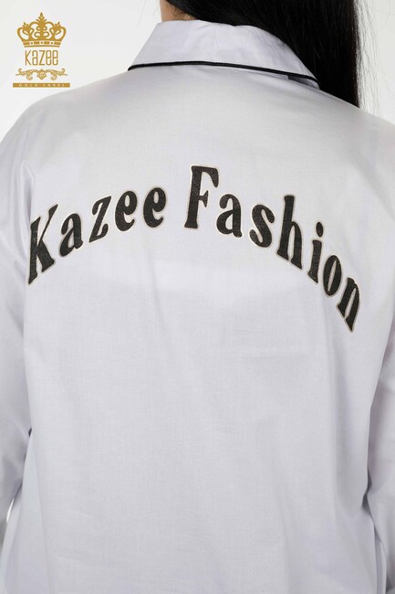 Women's Shirt with Text Detailed White - 20311 | KAZEE - Thumbnail