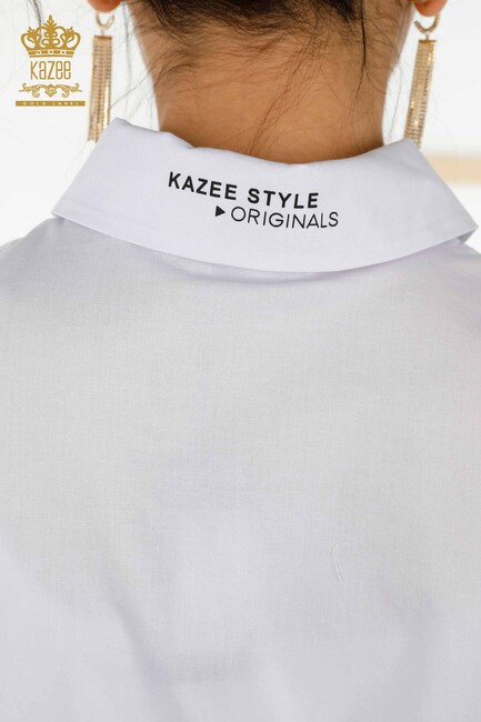 Women's Shirt with Text Detailed White - 20328 | KAZEE - Thumbnail