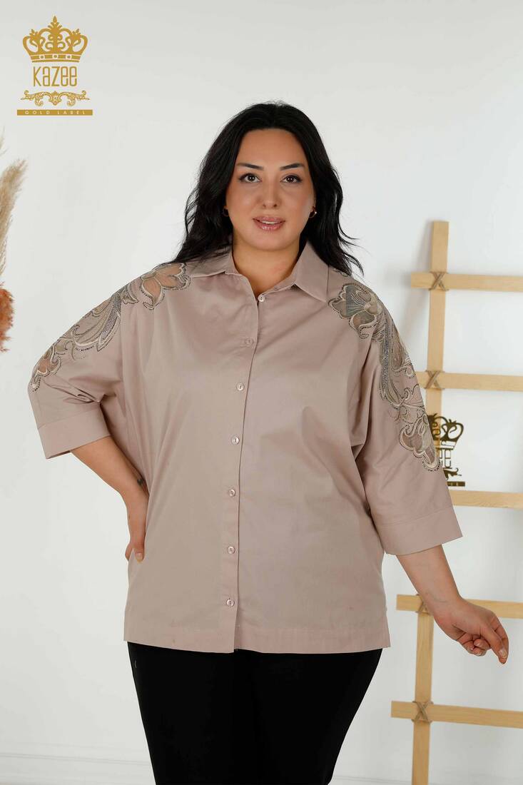 Women's Shirt Tulle Detailed Beige - 20406 | KAZEE