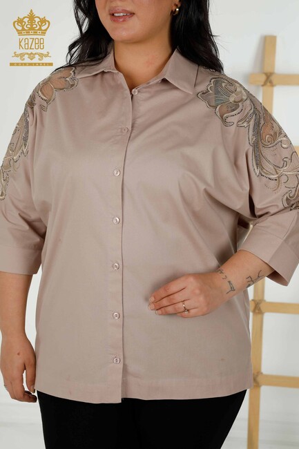 Women's Shirt Tulle Detailed Beige - 20406 | KAZEE - Thumbnail