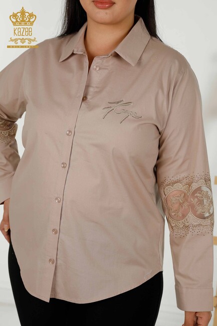 Women's Shirt Tulle Detailed Beige - 20407 | KAZEE - Thumbnail