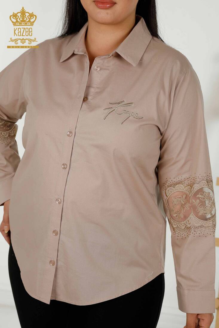 Women's Shirt Tulle Detailed Beige - 20407 | KAZEE