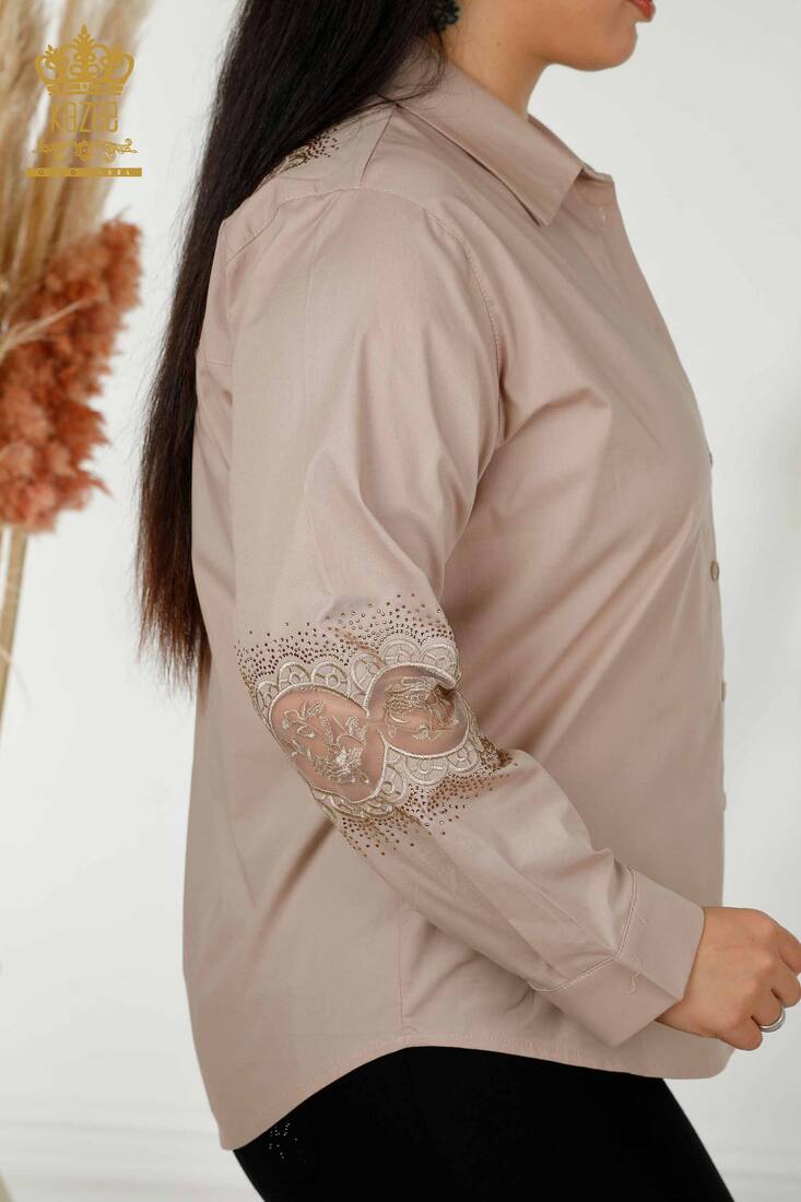 Women's Shirt Tulle Detailed Beige - 20407 | KAZEE