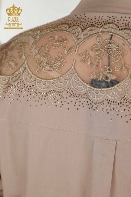 Women's Shirt Tulle Detailed Beige - 20407 | KAZEE - Thumbnail