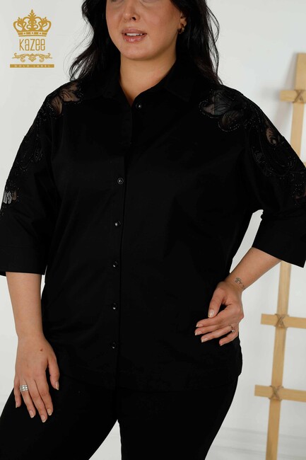 Women's Shirt Tulle Detailed Black - 20406 | KAZEE - Thumbnail