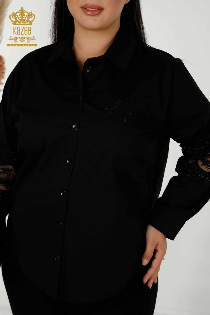 Women's Shirt Tulle Detailed Black - 20407 | KAZEE