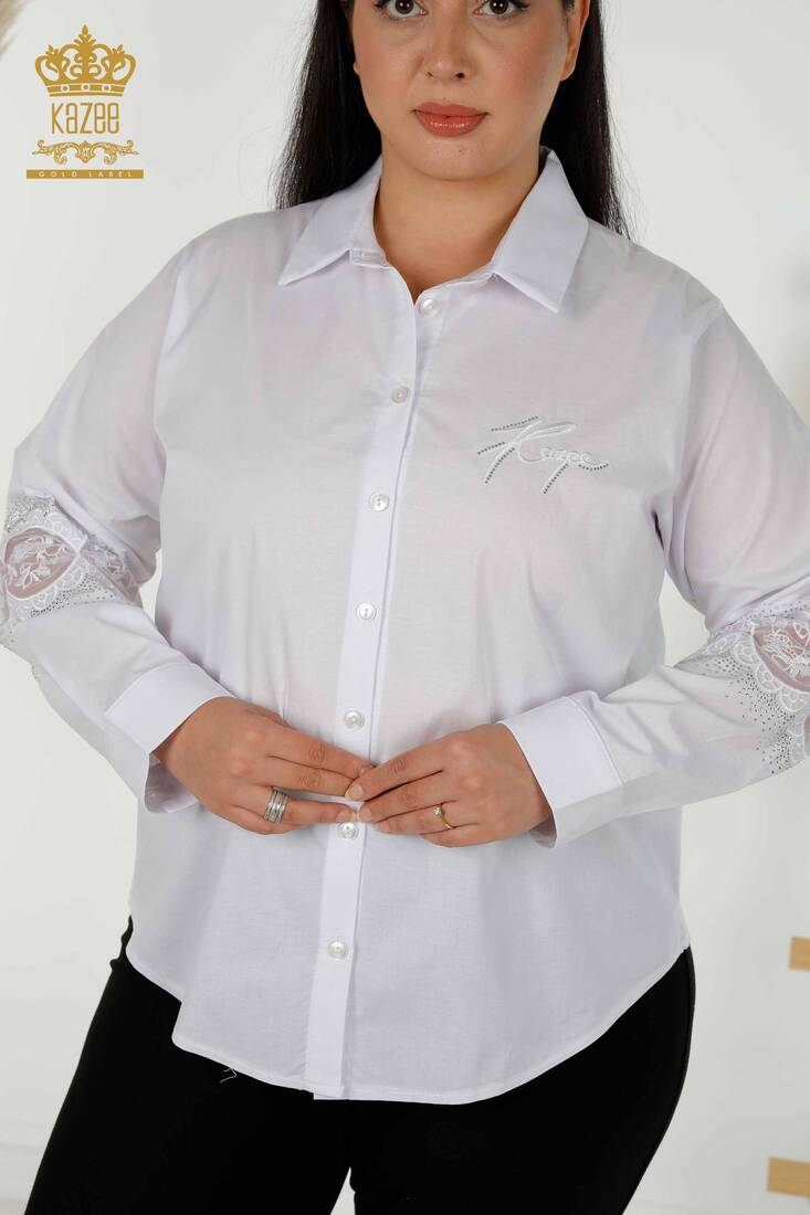 Women's Shirt Tulle Detailed White - 20407 | KAZEE