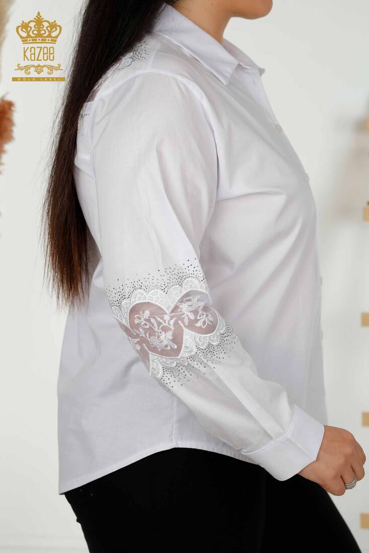 Women's Shirt Tulle Detailed White - 20407 | KAZEE