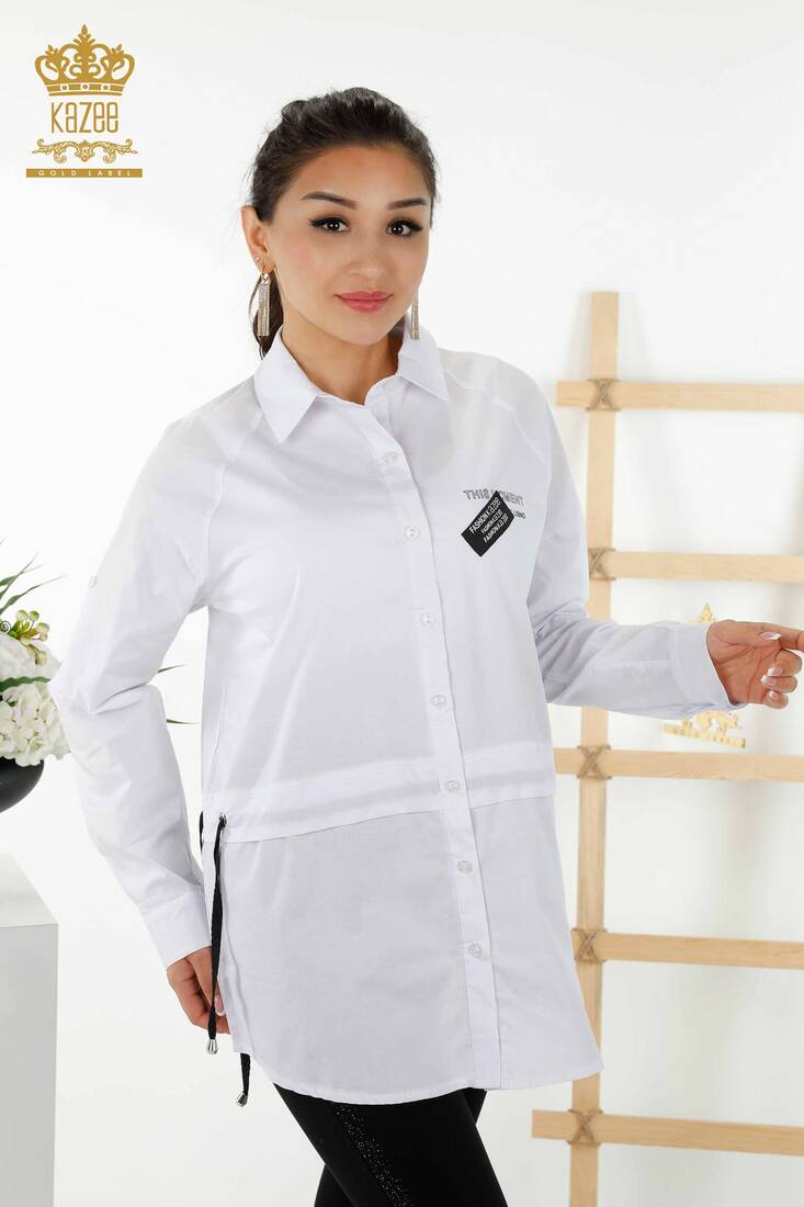 Women's Shirt with Tie Waist White - 20355 | KAZEE