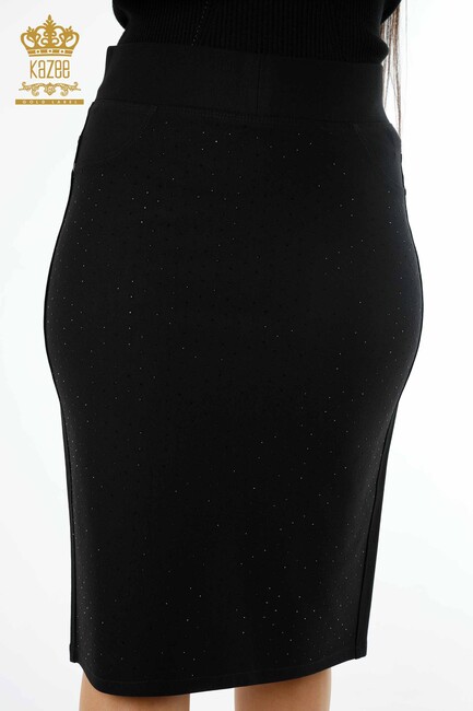 Women's Skirt Crystal Stone Embroidered Black - 4175 | KAZEE - Thumbnail