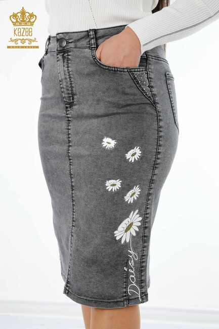 Women's Skirt Daisy Patterned Gray - 4177 | KAZEE - Thumbnail