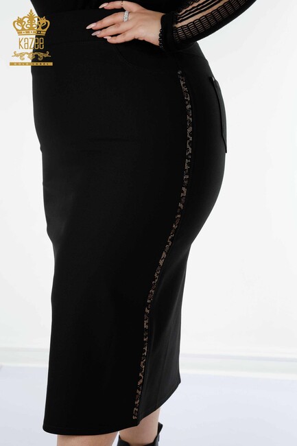 Women's Skirt Leopard Stone Embroidered Black - 4209 | KAZEE - Thumbnail