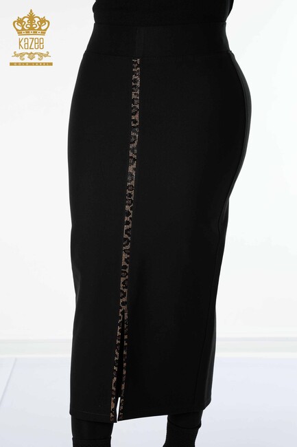 Women's Skirt Leopard Stripe Stone Embroidered Black - 4210 | KAZEE - Thumbnail